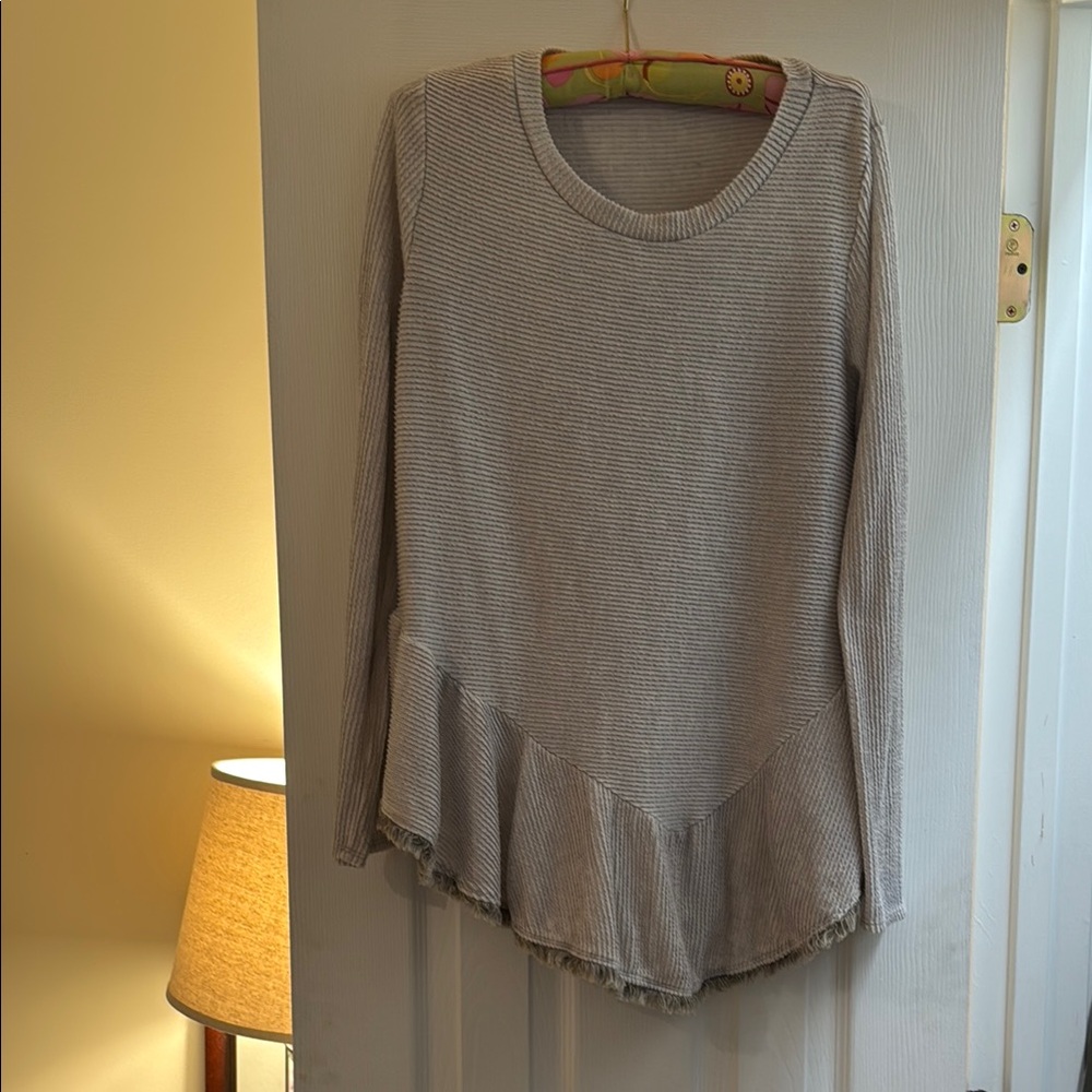 Altar'd State Cream Textured Long Sleeve Blouse
